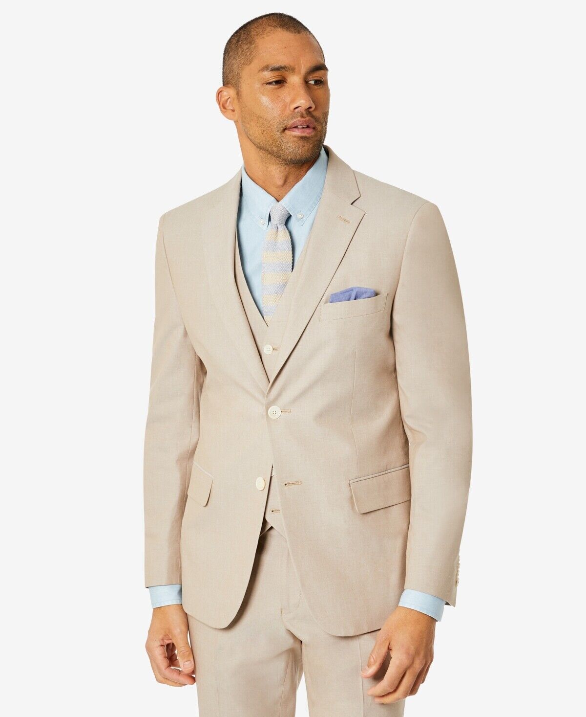 Tommy Hilfiger Modern Fit TH Flex Chambray Suit Jacket 41L Beige Khaki