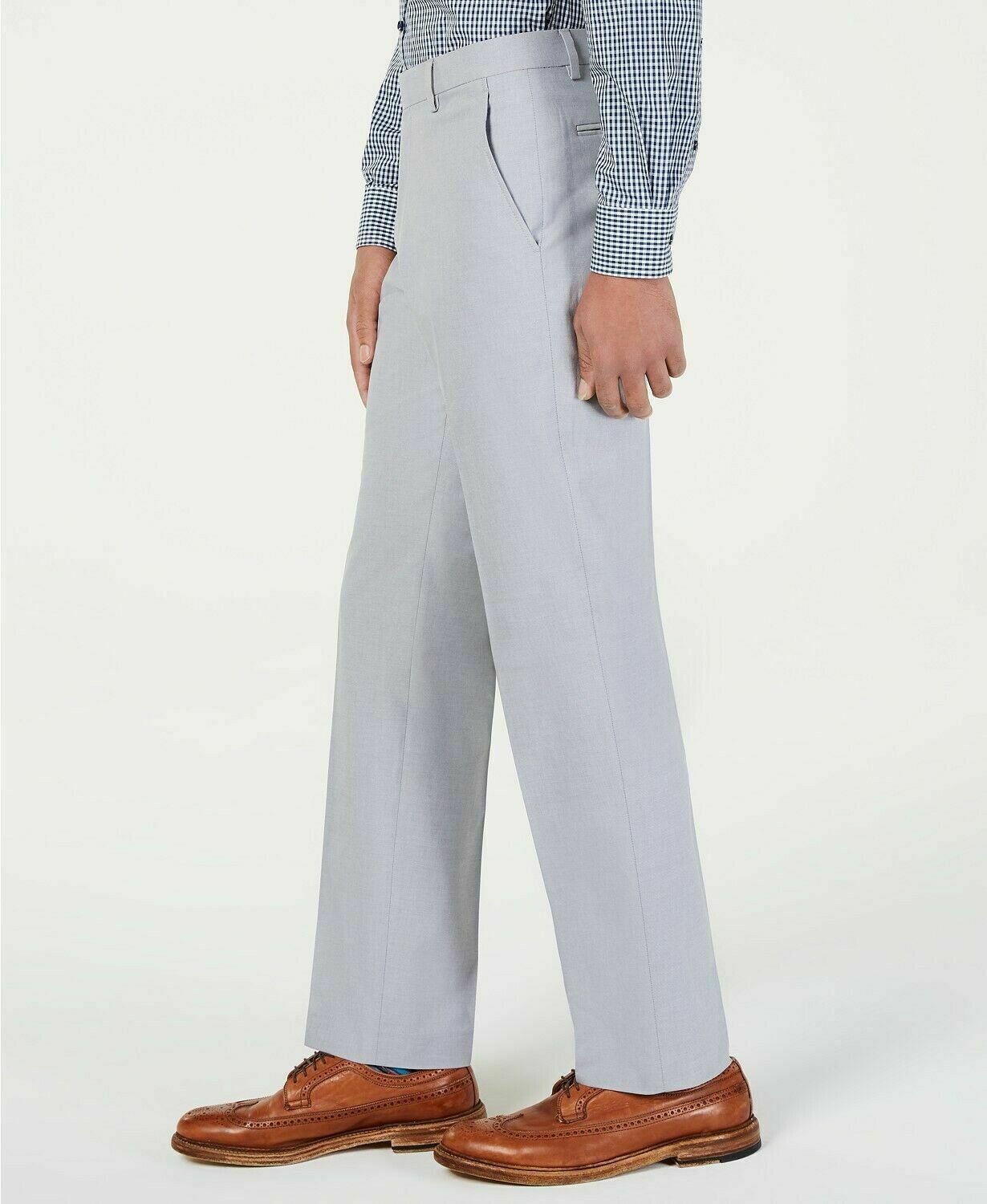 Tommy Hilfiger Modern-Fit Stretch Light Gray Chambray Dress Pants 40 x 30