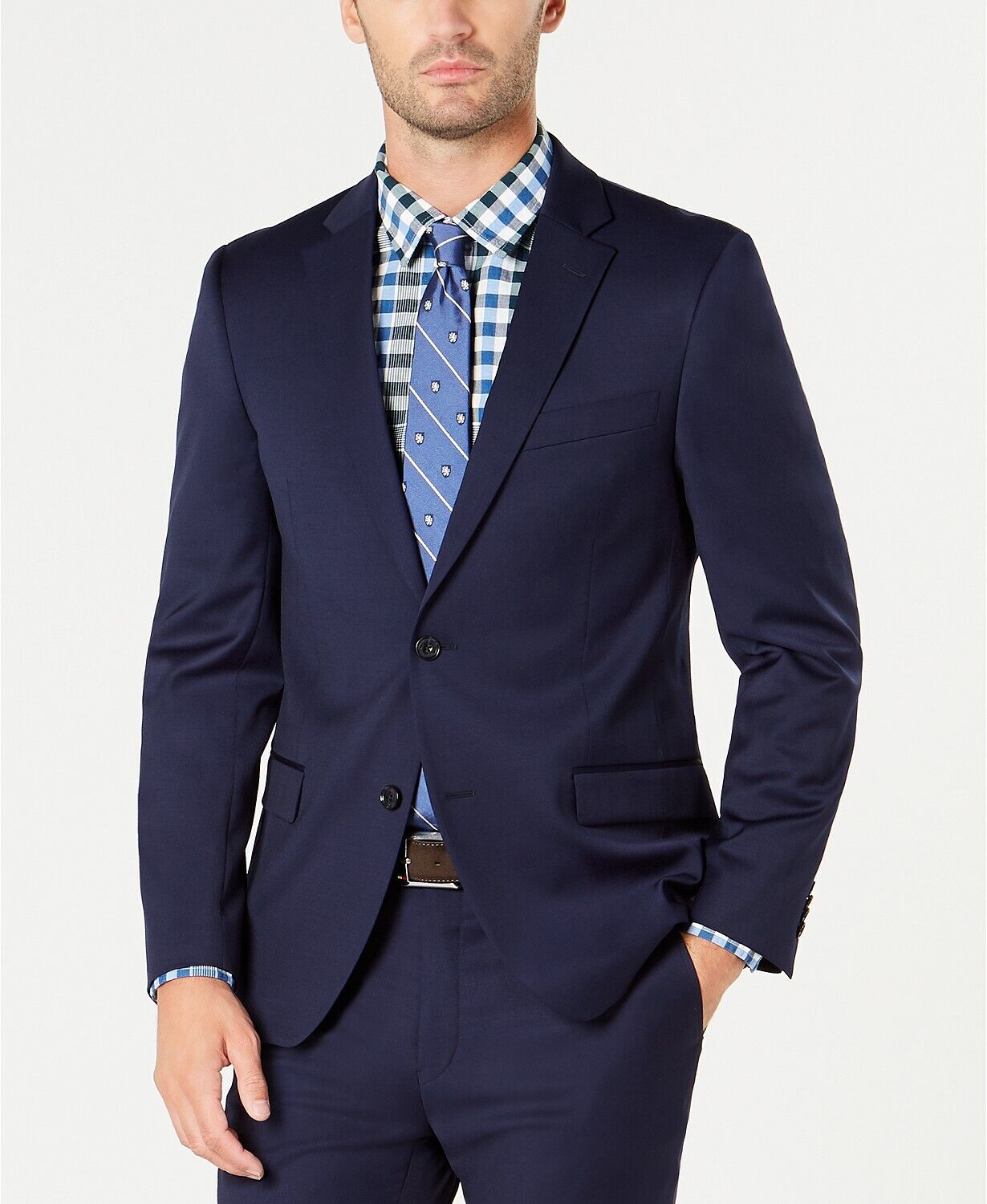 Tommy Hilfiger Men's Suit 42L Jacket Only Slim-Fit Stretch Navy Solid