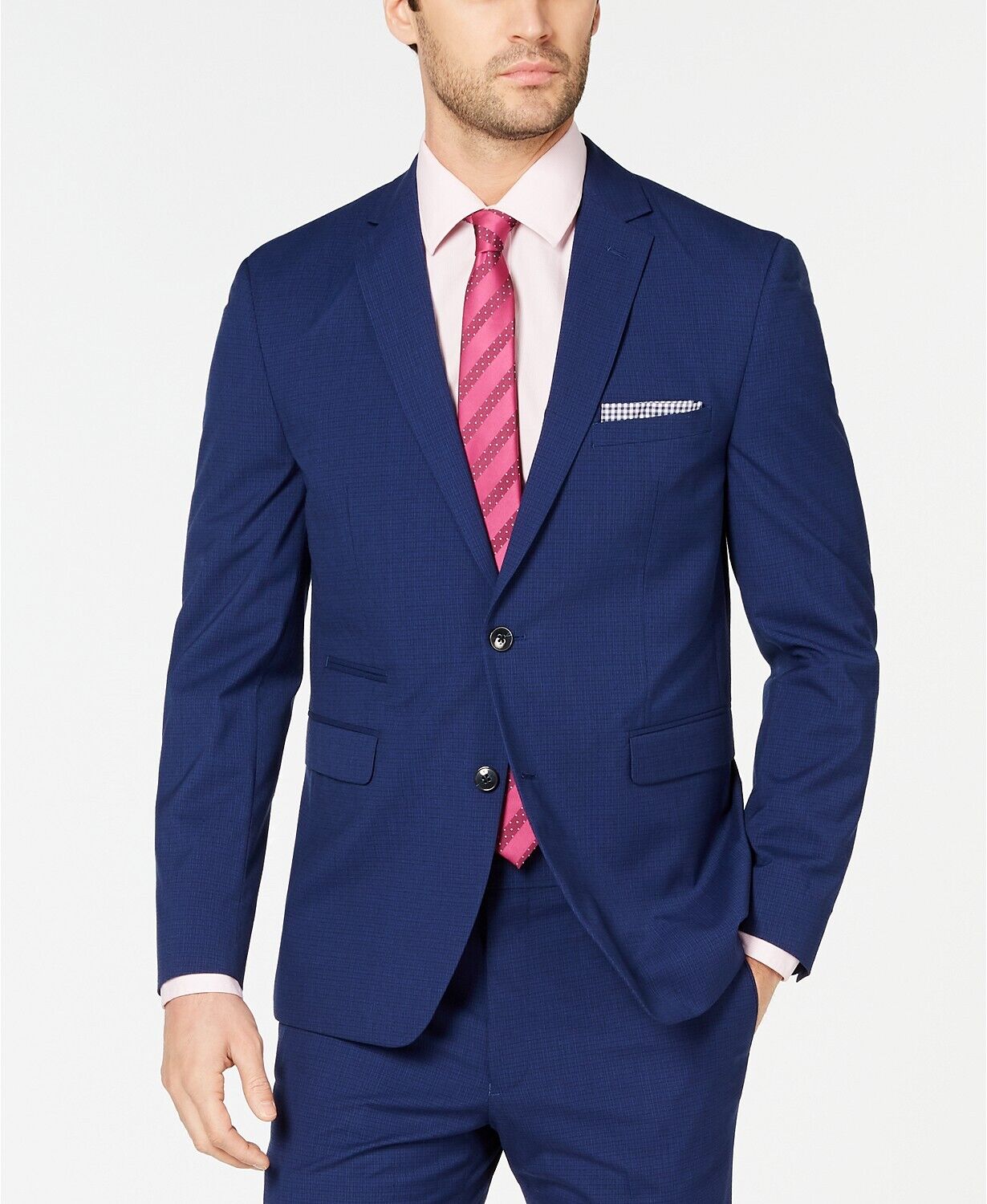 Vince Camuto Slim-Fit Stretch Wrinkle-Resistant Blue Check Suit Jacket 44S