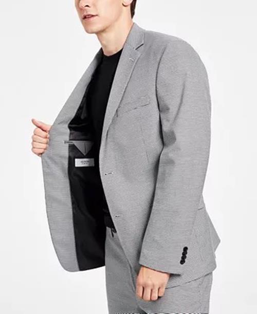 ALFANI Men's Slim-Fit Black & White Plaid Suit Jacket 40L Two Button