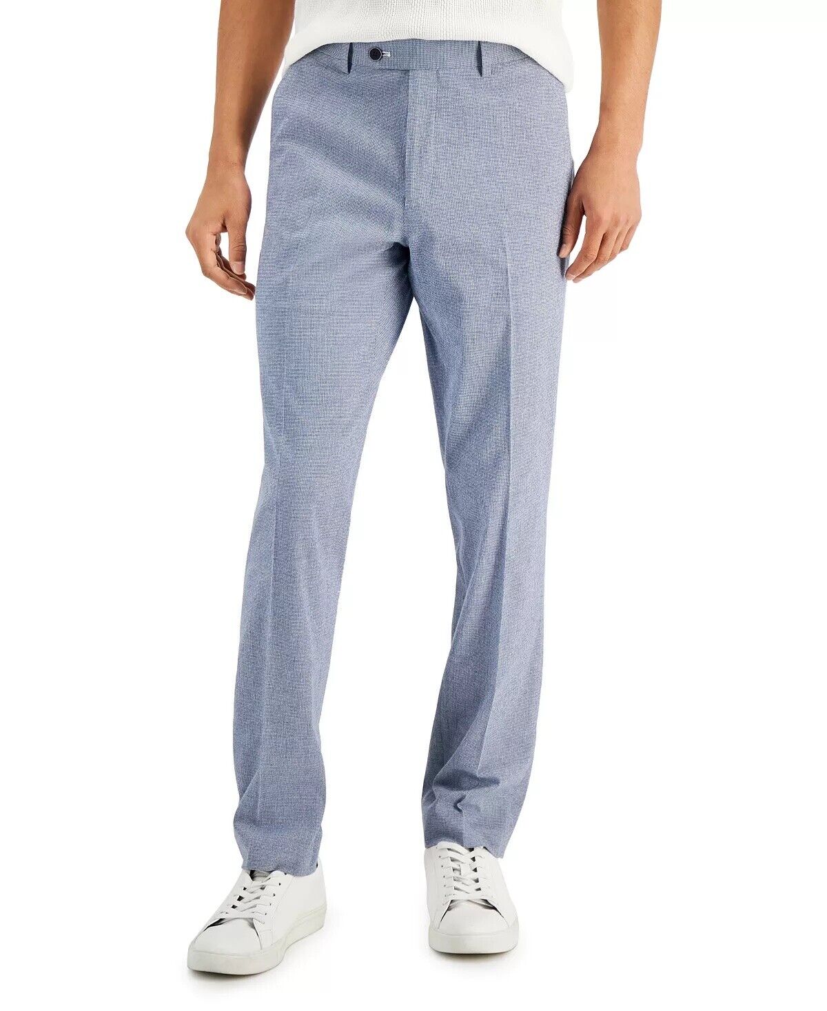 ALFANI Men's Slim-Fit Seersucker Check Dress Pants Blue White 34 x 32