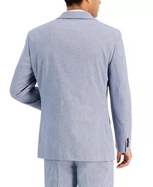 ALFANI Men's Slim-Fit Seersucker Check Suit Separate Jacket Blue 38R 2 Button