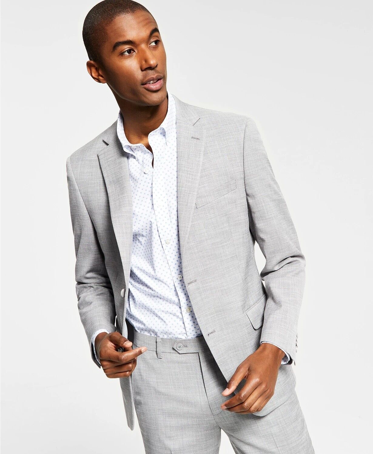 Alfani Men's Slim-Fit Solid Knit Suit Jacket 46R Light Grey SPORT COAT