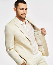 Alfani Men's Suit Jacket Cream 38L Slim-Fit Solid Cream Cotton