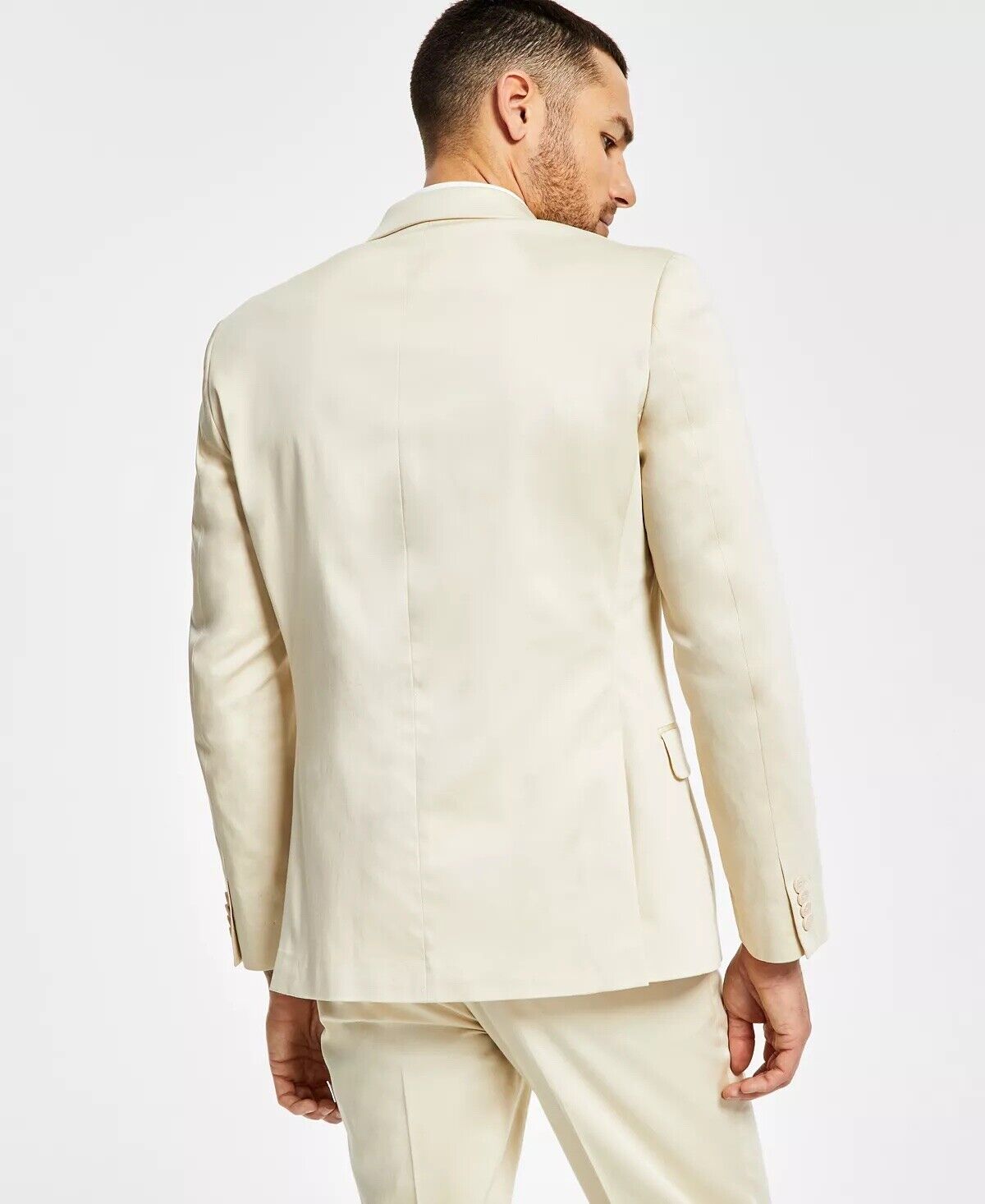 Alfani Men's Suit Jacket Cream 38L Slim-Fit Solid Cream Cotton