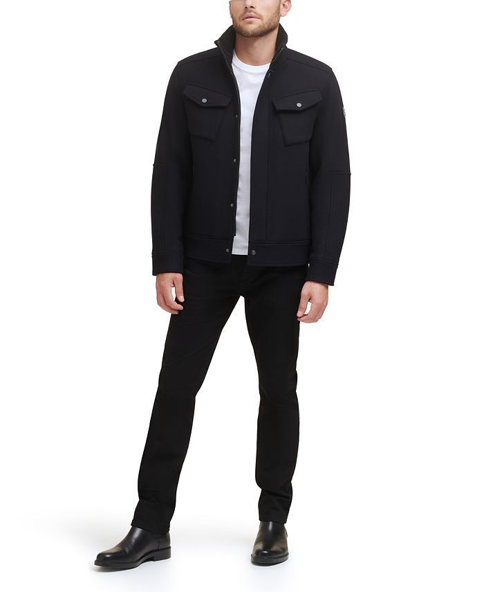 KENNETH COLE Men's Textured Wool Sherpa Inner Collar Jacket Black Medium Coat