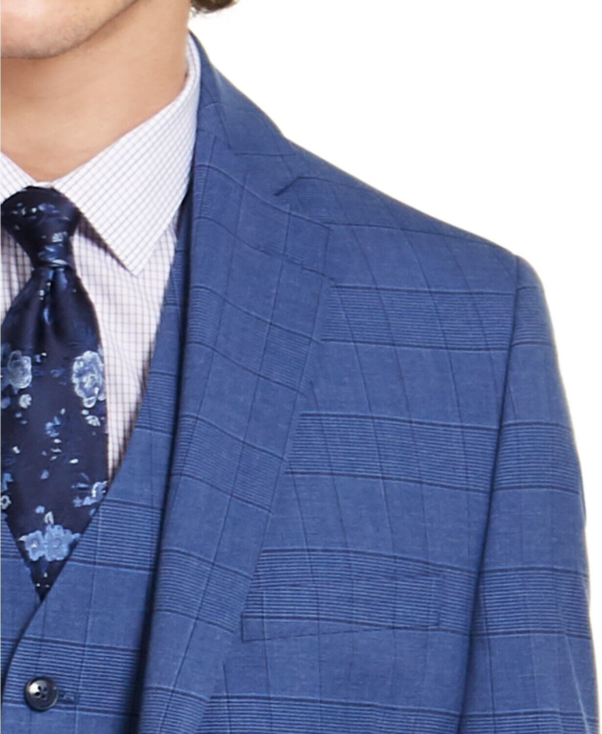 Alfani Men's Slim-Fit Stretch Mid Blue Plaid Suit Jacket 38S
