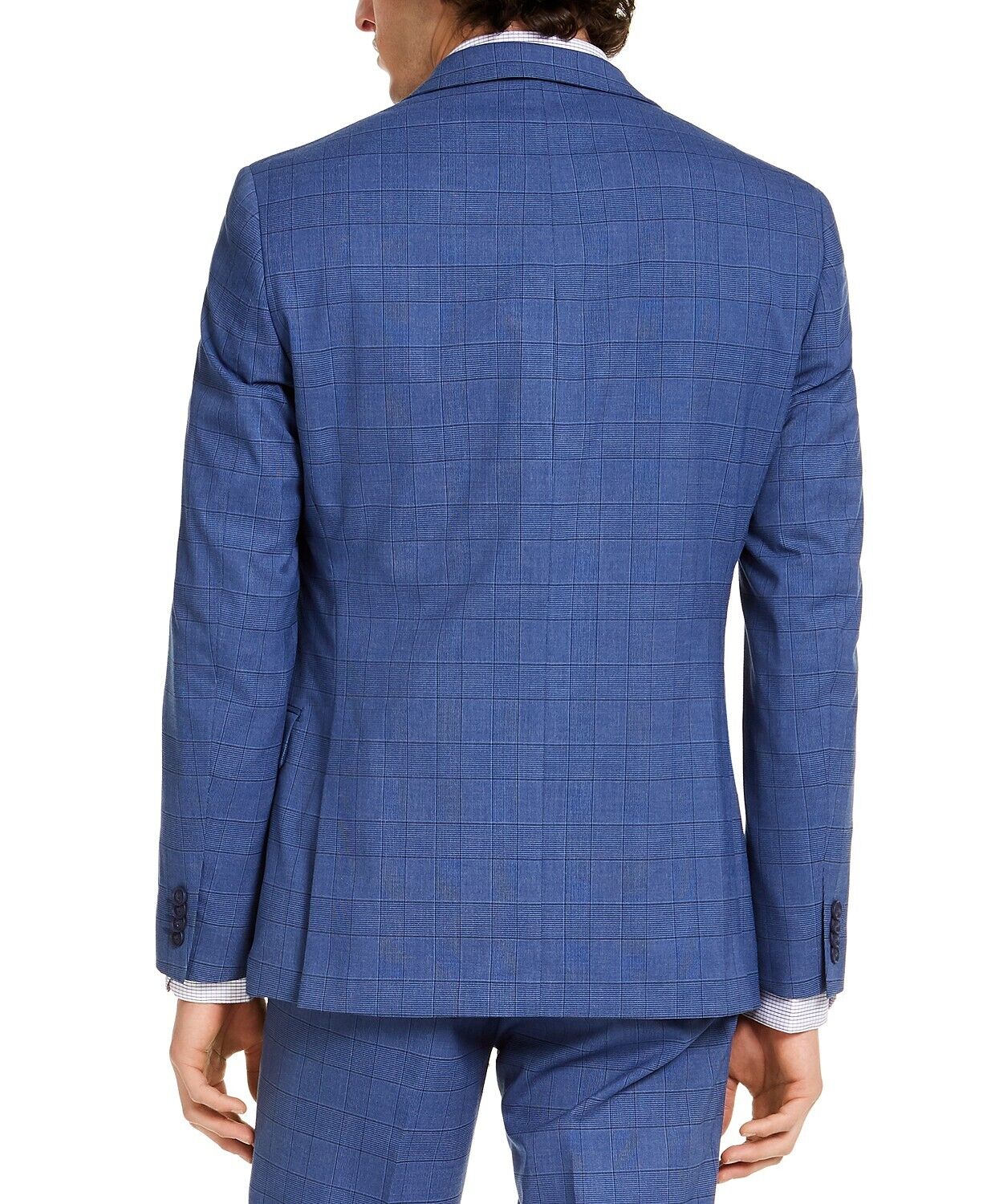 Alfani Men's Slim-Fit Stretch Mid Blue Plaid Suit Jacket 38S