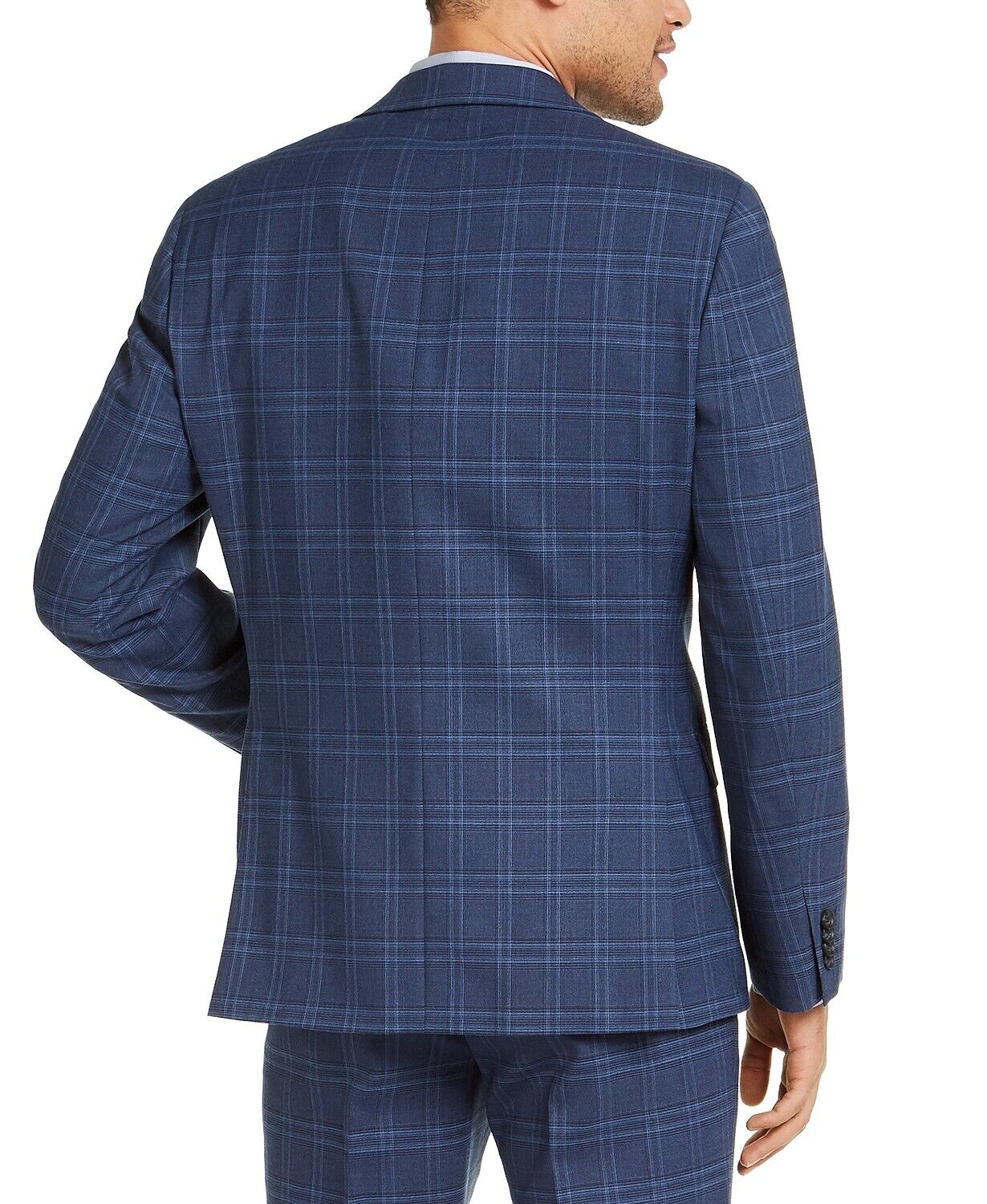 Alfani Men's Slim-Fit Stretch Navy Blue Plaid Suit Jacket 40L