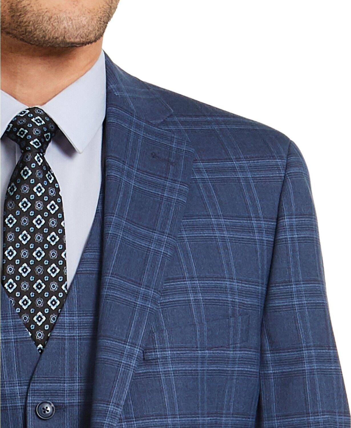 Alfani Men's Slim-Fit Stretch Navy Blue Plaid Suit Jacket 40L