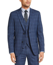 Alfani Men's Slim-Fit Stretch Navy Blue Plaid Suit Jacket 40L