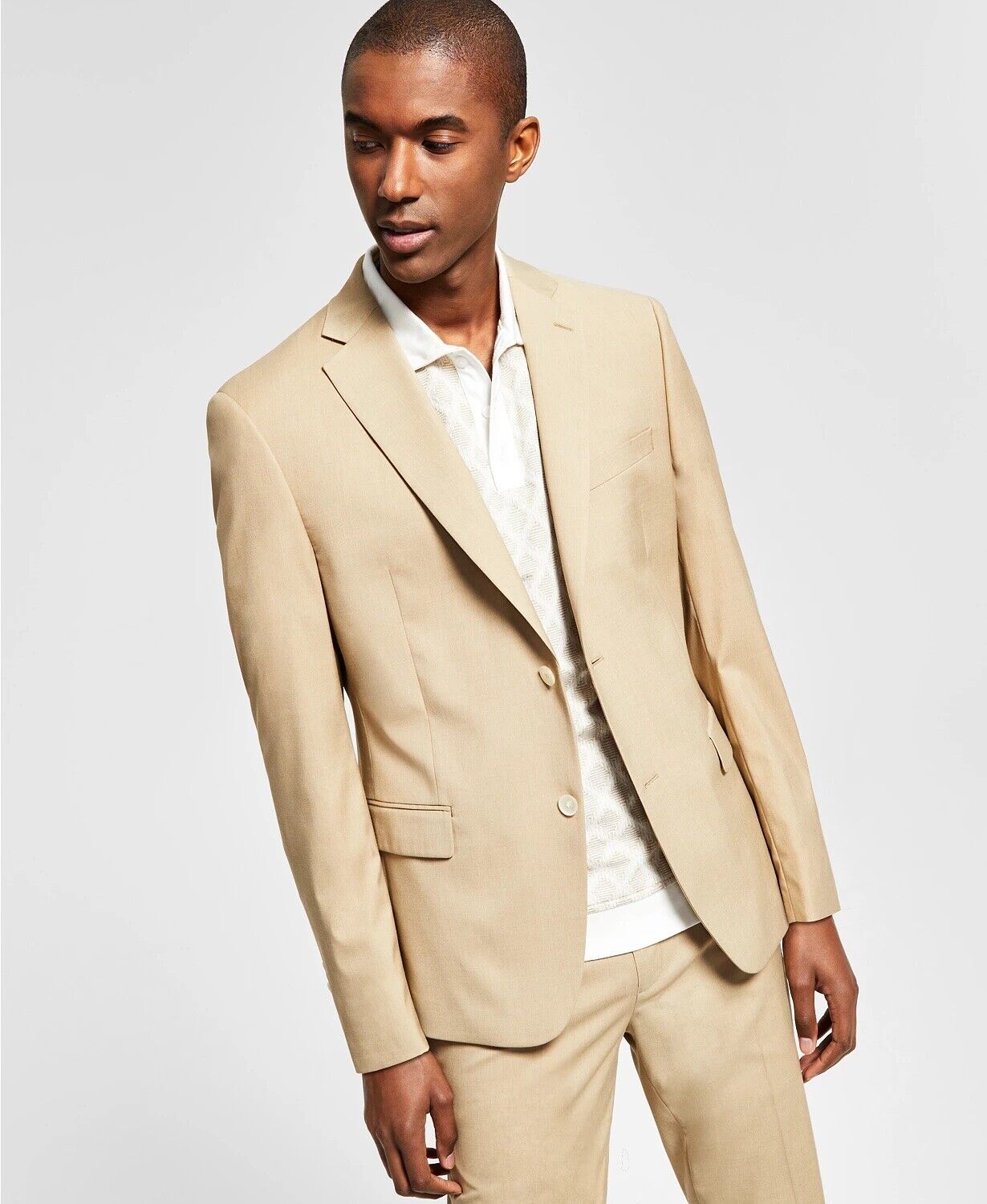 Alfani Men's Suit Jacket Caramel Brown 46L Slim-Fit Stretch Solid