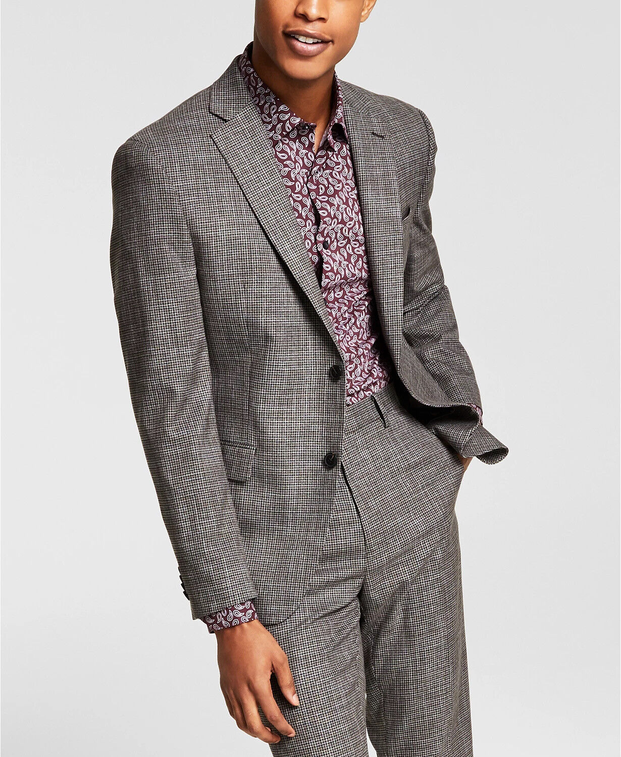 Alfani Men's Slim-Fit Brown Black Mini-Check Suit Jacket 40R