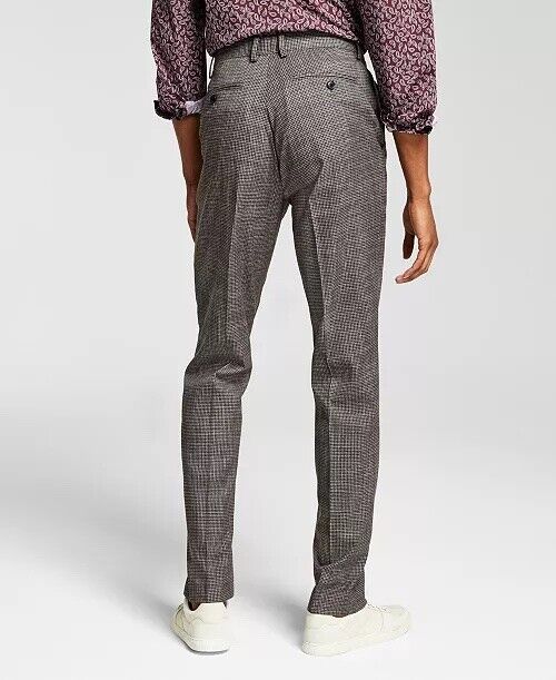 Alfani Men's Slim-Fit Suit Dress Pants Brown Black Check 34 x 34