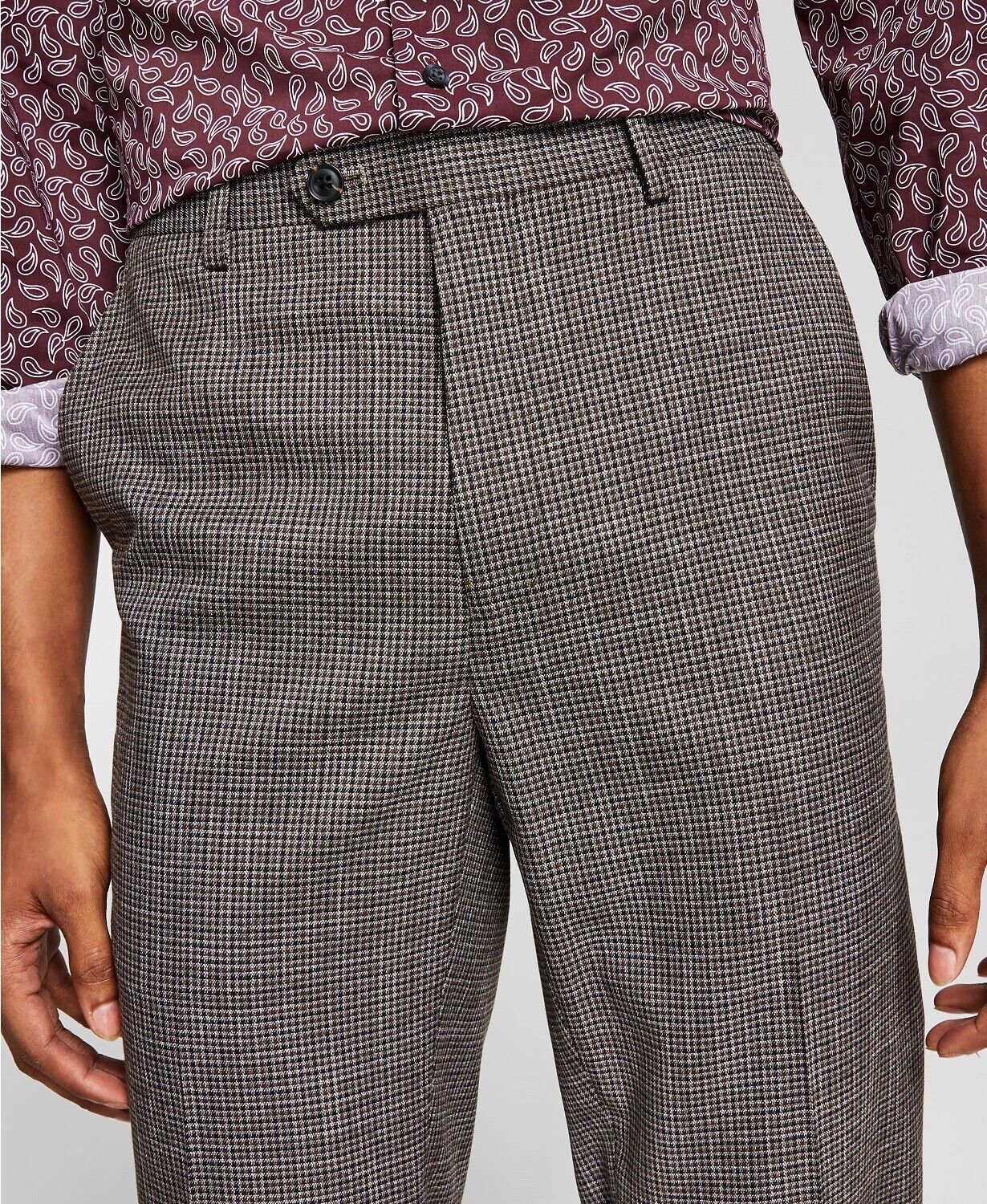 Alfani Men's Slim-Fit Suit Dress Pants Brown Black Check 34 x 34