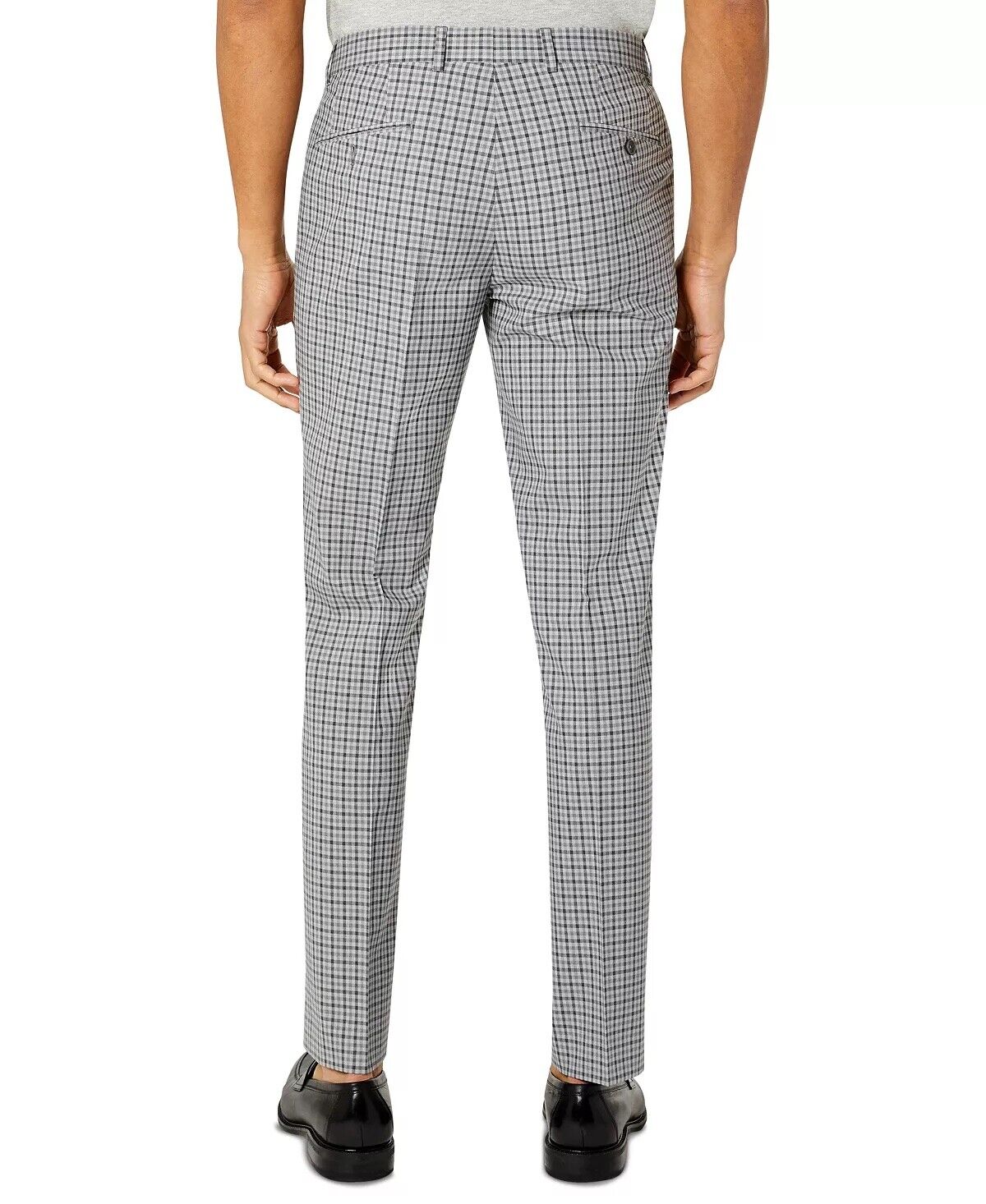 BAR III Men's Grey Check Slim-Fit Dress Pants Grey 28 x 30 Plaid