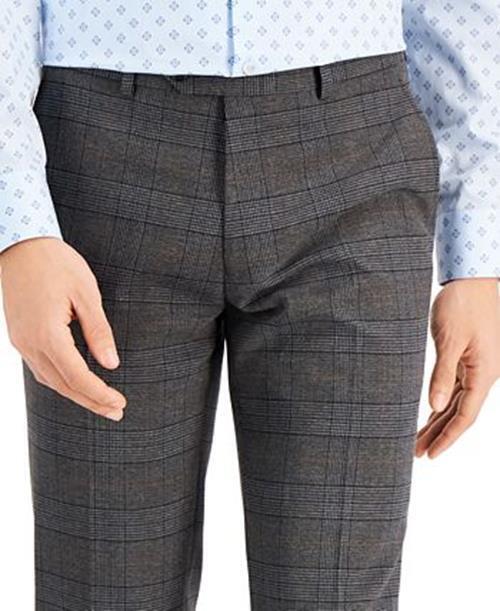 Bar III Men's Slim-Fit Gray & Camel Plaid Dress Pants 30 x 30