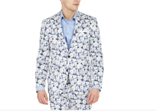 Bar Iii Men's Slim-Fit Floral Suit Separate Jacket Navy White 46R
