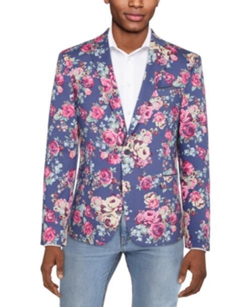 Bar III Men's Slim-Fit Floral Suit Separate Jacket Blue Pink 38R