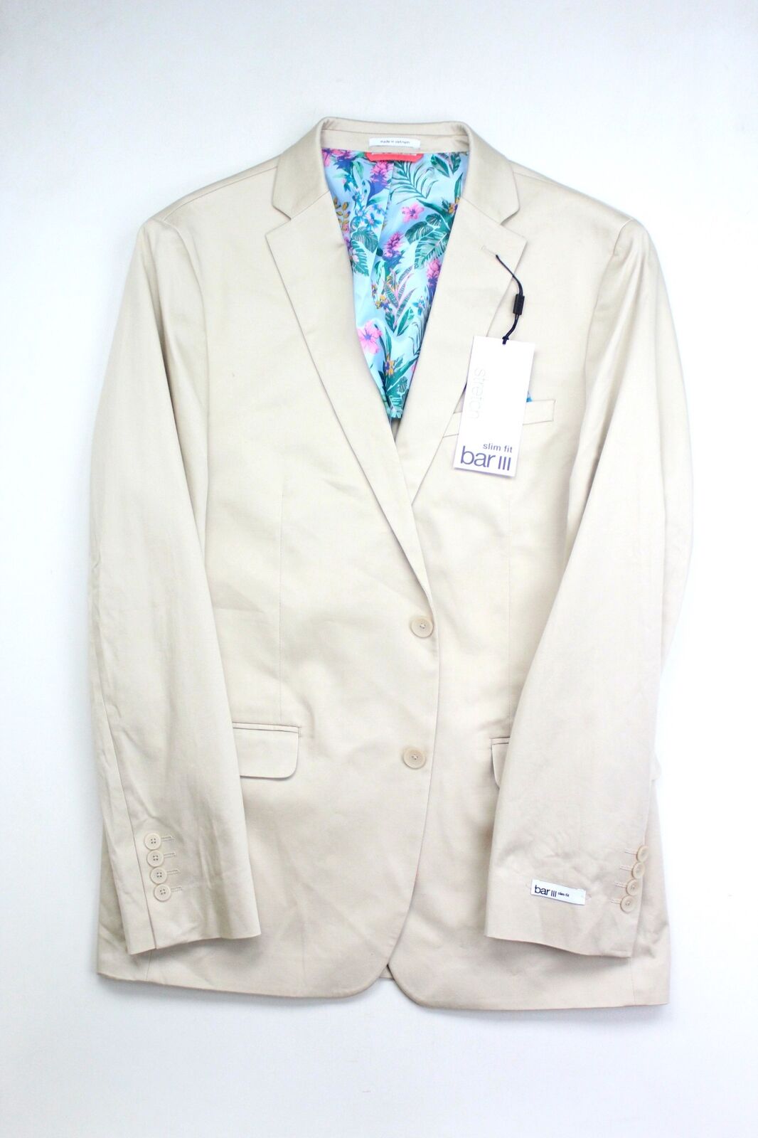 Bar III Men's Slim Fit Stretch Solid Suit Jacket Tan 44L Khaki