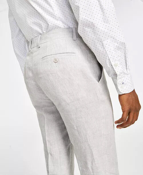 BAR III Men's Slim-Fit Textured Linen Suit Dress Pant Light Grey 38 x 32