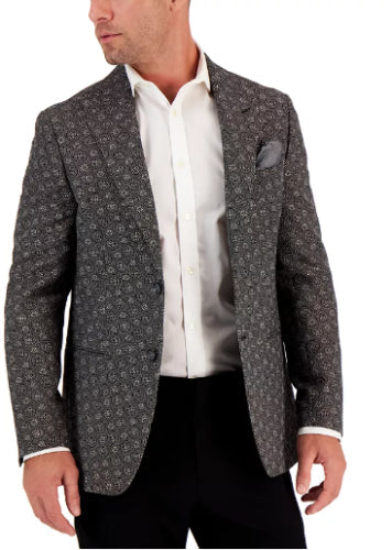 TALLIA Men's Sport Coat Black Silver 40S Slim-Fit Pattern Medallion