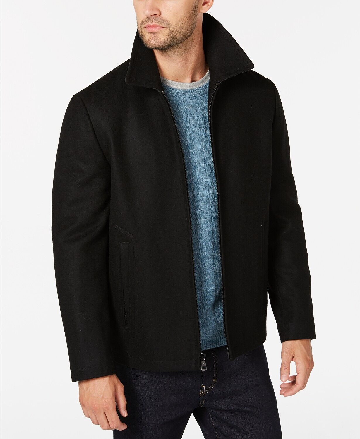 Calvin Klein Men's Open Bottom Hipster Coat XXL Black Wool