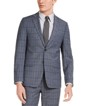 Calvin Klein Men's Skinny-Fit Gray Blue Plaid Suit Jacket 36R