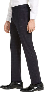 Calvin Klein Men's Skinny Fit Windowpane Black Pants 34 x 30 Flat Front