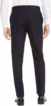 Calvin Klein Men's Skinny Fit Windowpane Black Pants 34 x 30 Flat Front