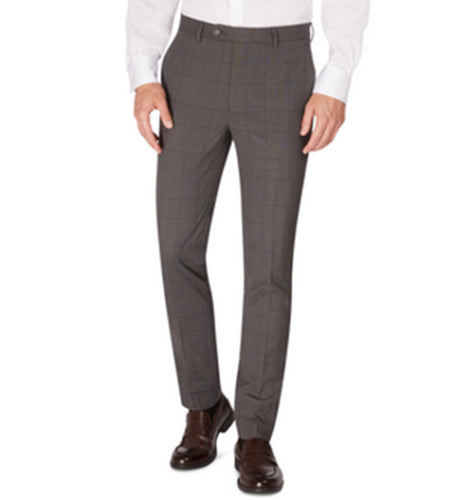 CALVIN KLEIN Men's Skinny-Fit Plaid Dress Pants 34 x 34 Grey Plaid
