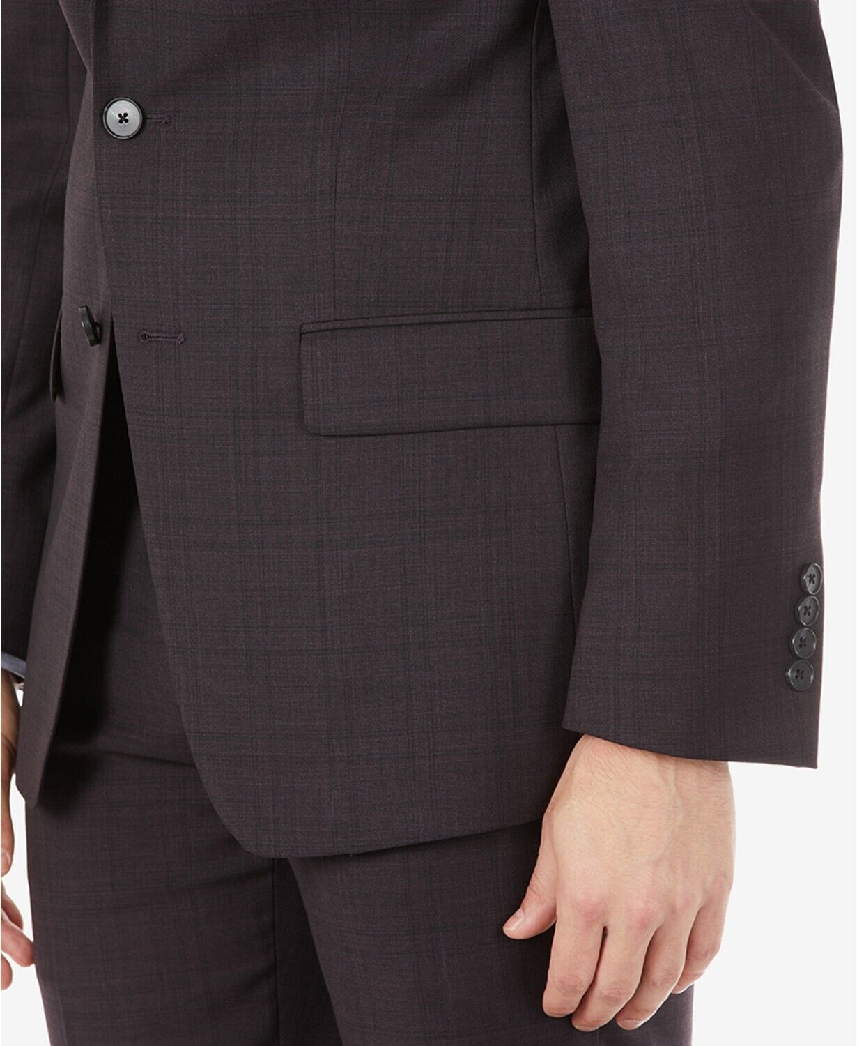 Calvin Klein Men's Skinny Fit Wool Suit Jacket Burgundy 44L Eggplant Plaid