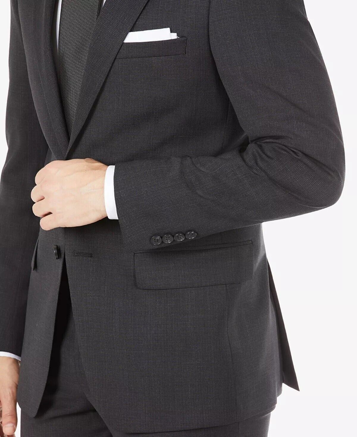CALVIN KLEIN Men's Slim-Fit Wool Suit Jacket 40S Black Brown