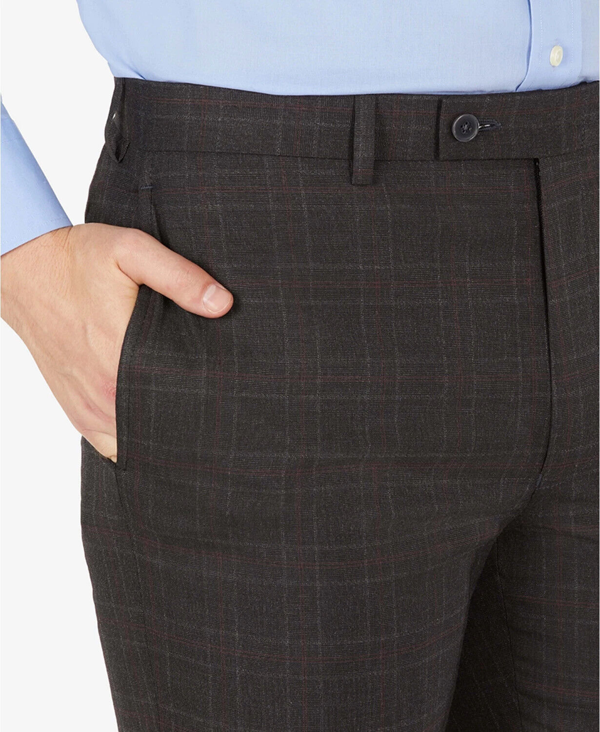 Calvin Klein Men's Slim-Fit Plaid Check Dress Pants 34 X 30 Charcoal Grey
