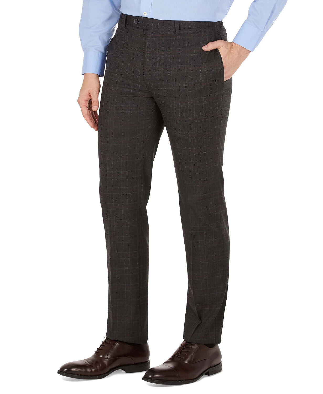 Calvin Klein Men's Slim-Fit Plaid Check Dress Pants 34 X 30 Charcoal Grey