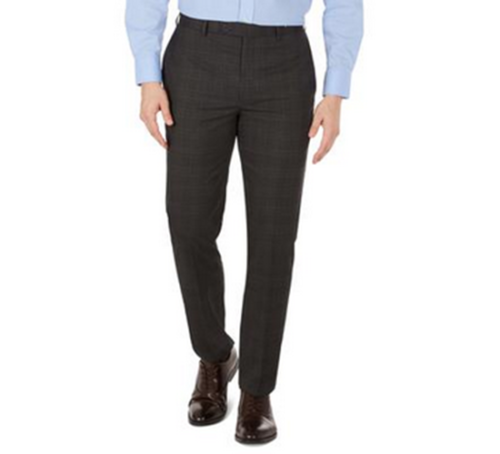 Calvin Klein Men's Slim-Fit Mini-Check Charcoal Plaid 42 x 34