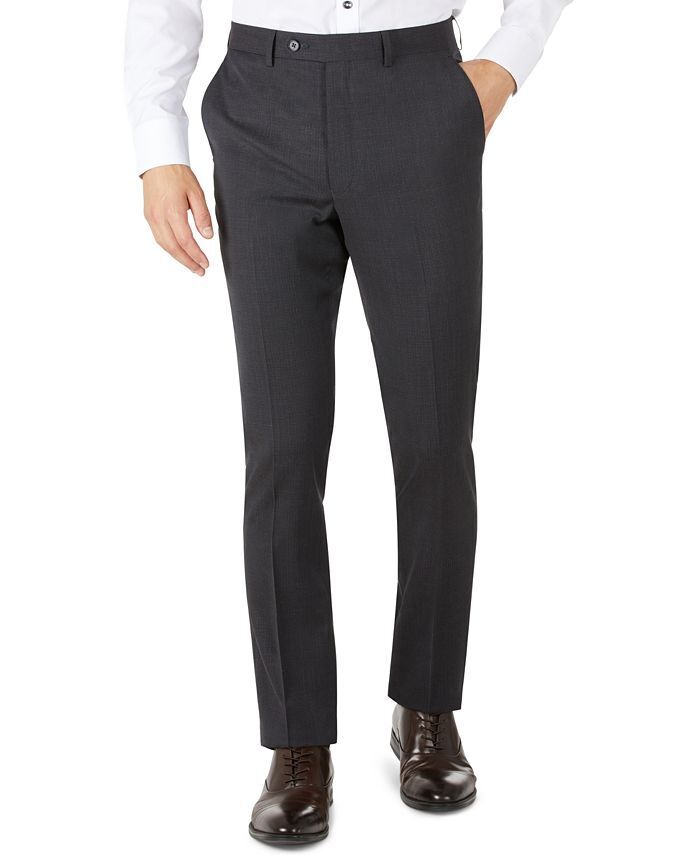 Calvin Klein Men's Mini-Check Slim Fit Wool Dress Pants 34 x 34 Black Brown