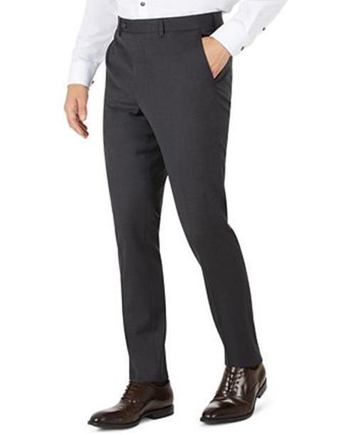 Calvin Klein Men's Mini-Check Slim Fit Wool Dress Pants 34 x 34 Black Brown
