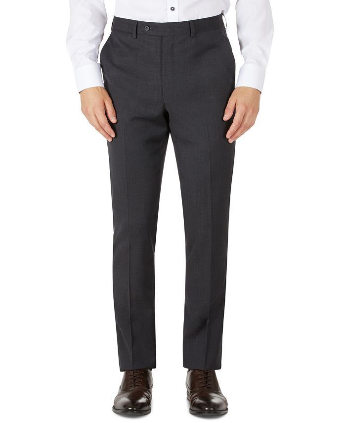 Calvin Klein Men's Mini-Check Slim Fit Wool Dress Pants 34 x 34 Black Brown