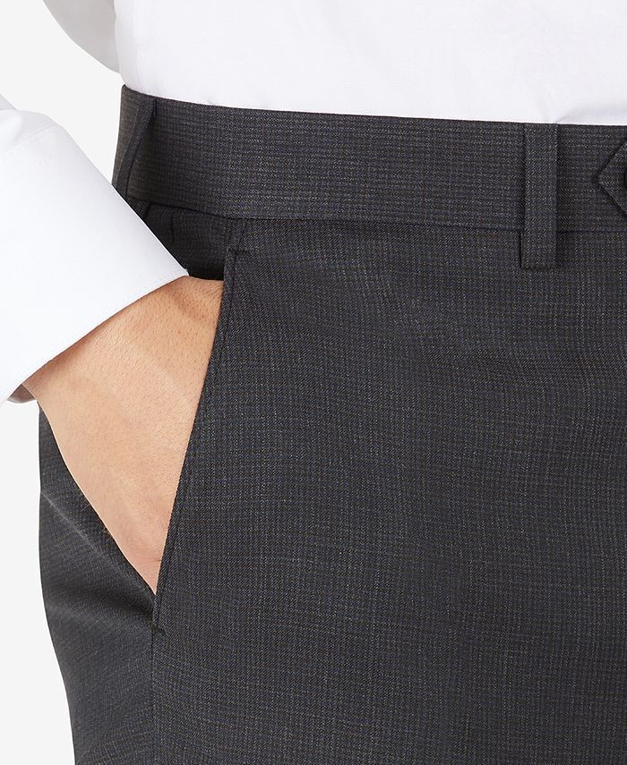 Calvin Klein Men's Mini-Check Slim Fit Wool Dress Pants 34 x 34 Black Brown