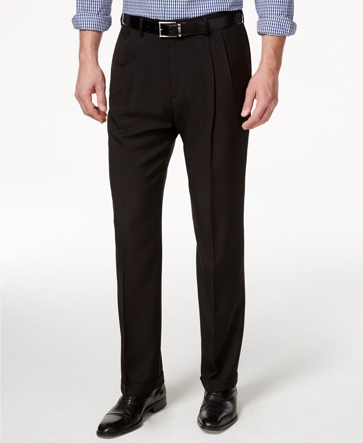 Haggar Men's  Classic Fit Pleated Expandable Waistband Dress Pants Black 38 x 32