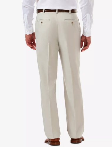 HAGGAR Mens Cool 18 PRO Classic-Fit Expandable Pleated Pants 40 x 30 String Beig