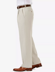 HAGGAR Mens Cool 18 PRO Classic-Fit Expandable Pleated Pants 40 x 30 String Beig