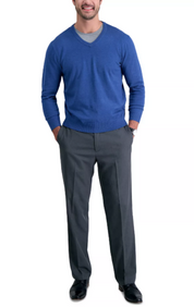 HAGGAR Men's Cool 18 PRO® Classic-Fit Flat Front Pants 44 x 32 Charcoal Heather