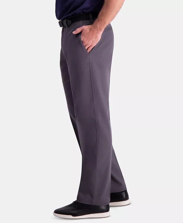 Haggar Mens Classic fit Casual Khaki Pants 42 / 29 Grey Solid Stretch