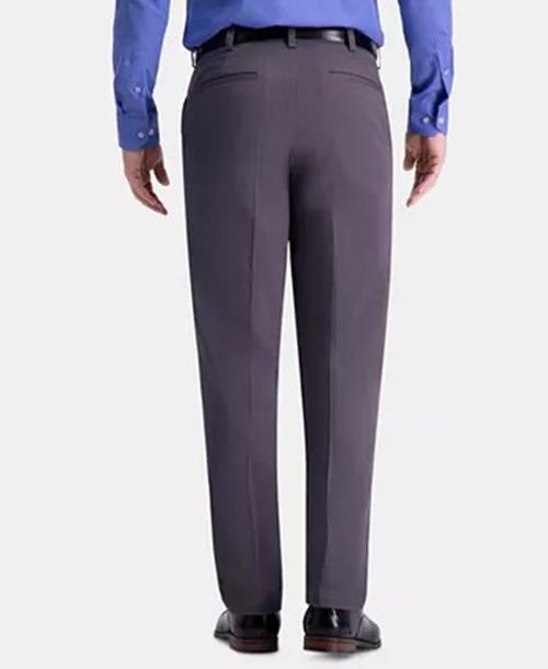 HAGGAR Men's Khaki Classic-Fit 2-Way Stretch Flat Pants 42 x 30 Charcoal Grey