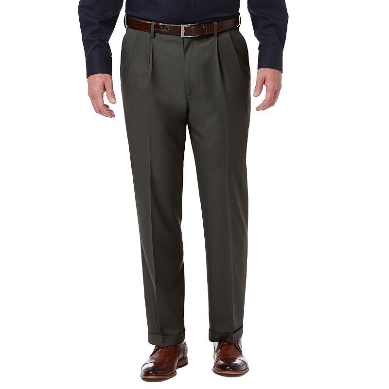 Haggar Mens Classic fit Dress Pants 38 / 31 Brown Solid Stretch