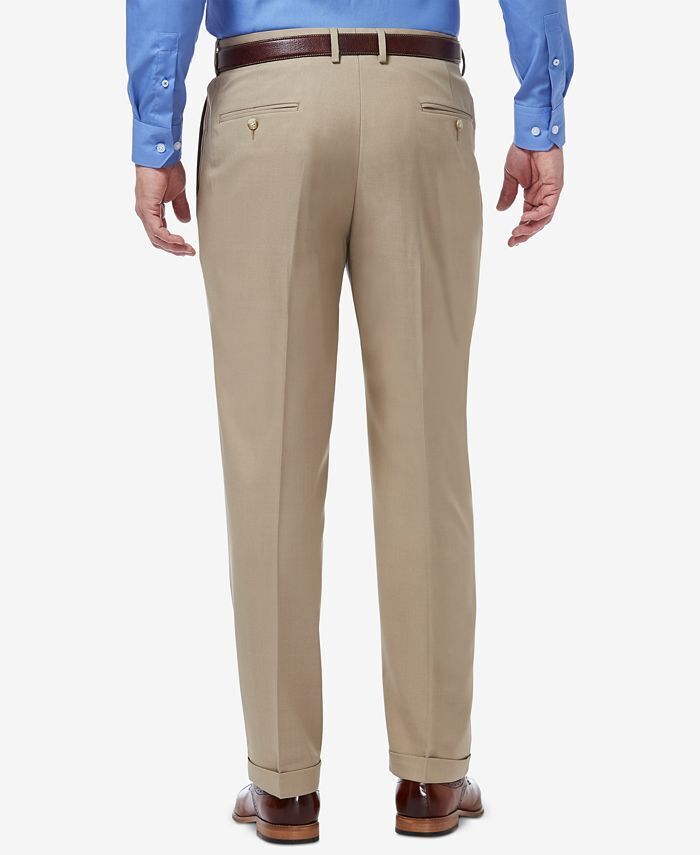 HAGGAR Men's Comfort Stretch Classic-Fit Solid Pleated Dress Pants 34 x 36 Khaki