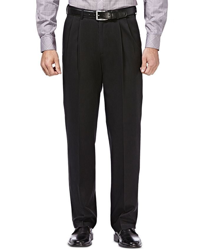 Haggar Mens Classic fit Chinos Pants 38 / 30 Black Solid Stretch